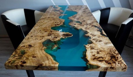 Mặt bàn gỗ nu phủ keo Epoxy
